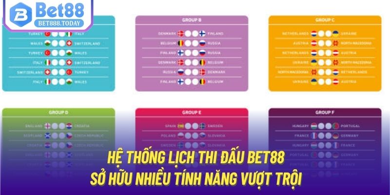 Hệ thống lịch thi đấu Bet88 sở hữu nhiều tính năng vượt trội